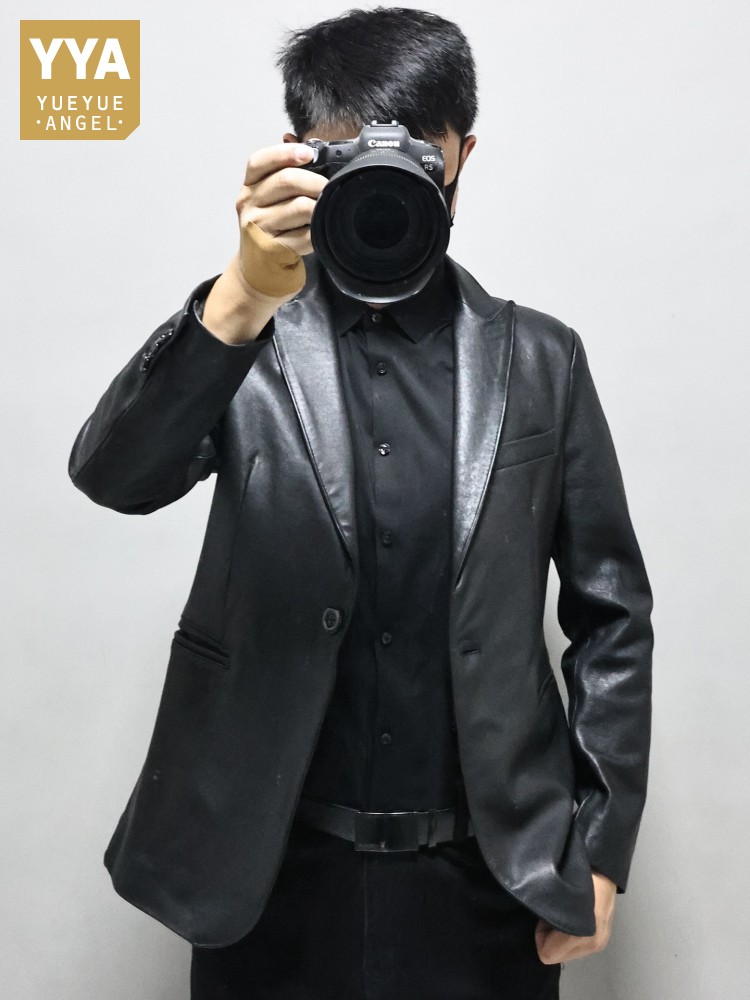 Slim Fit Blazer Men - เสื้อเบลเซอร์หนังแท้ทรงเข้ารูป สีพื้น สำหรับผู้ชาย ทำงานออฟฟิศ สไตล์ลำลองธุรกิจ กระดุมเดี่ยว