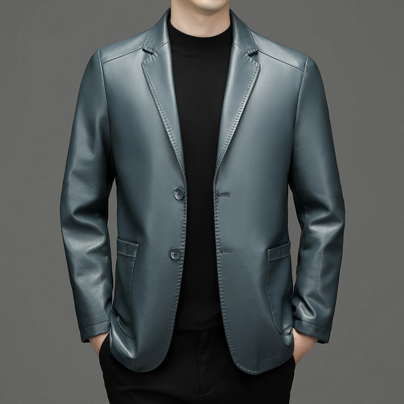 Slim Fit Blazer Men - เสื้อเบลเซอร์หนังแท้บุรุษทรงสลิมฟิต แจ็คเก็ตสูทคุณภาพดีสำหรับผู้ชาย สไตล์ลำลองธุรกิจ หนังแกะแท้ ไซส์ 4XL