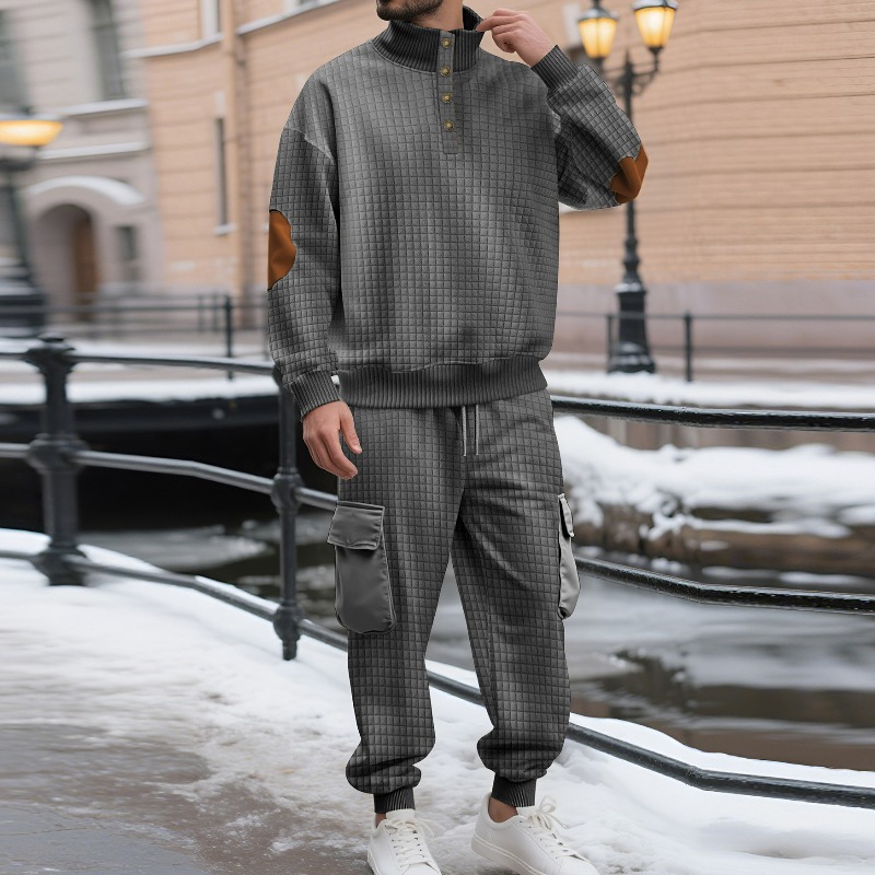 Men'S Fashion Loose Pants - ชุดเสื้อสเวตเชิ้ตผู้ชาย KIDWHXR สำหรับฤดูใบไม้ร่วง แฟชั่นลายสก็อต คอตั้ง เสื้อพูลโอเวอร์