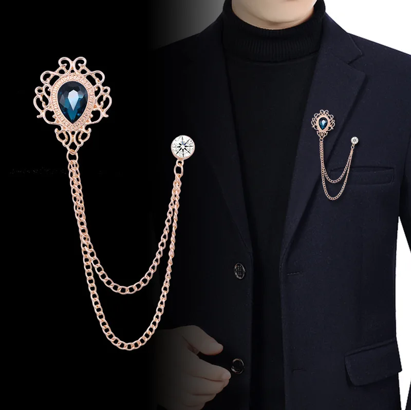 Mens Fashion Vintage - เข็มกลัดติดปกเสื้อแบบวินเทจประดับพู่ห้อยคริสตัลและเพชรเทียม - เครื่องประดับแฟชั่นสำหรับผู้ชายและผู้หญิง ใช้ได้กับเสื้อสูท เสื้อเชิ้ต และเนคไท