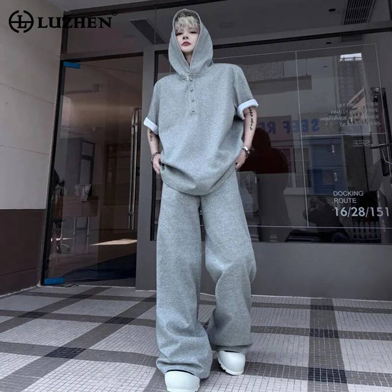 Men'S Fashion Loose Pants - LUZHEN ชุดเซ็ตสองชิ้น เสื้อฮู้ดแขนสั้นรุ่นออริจินัล 2026 สำหรับฤดูร้อน กางเกงลำลองทรงตรงหลวมสไตล์แฟชั่นสตรีทสำหรับผู้ชาย