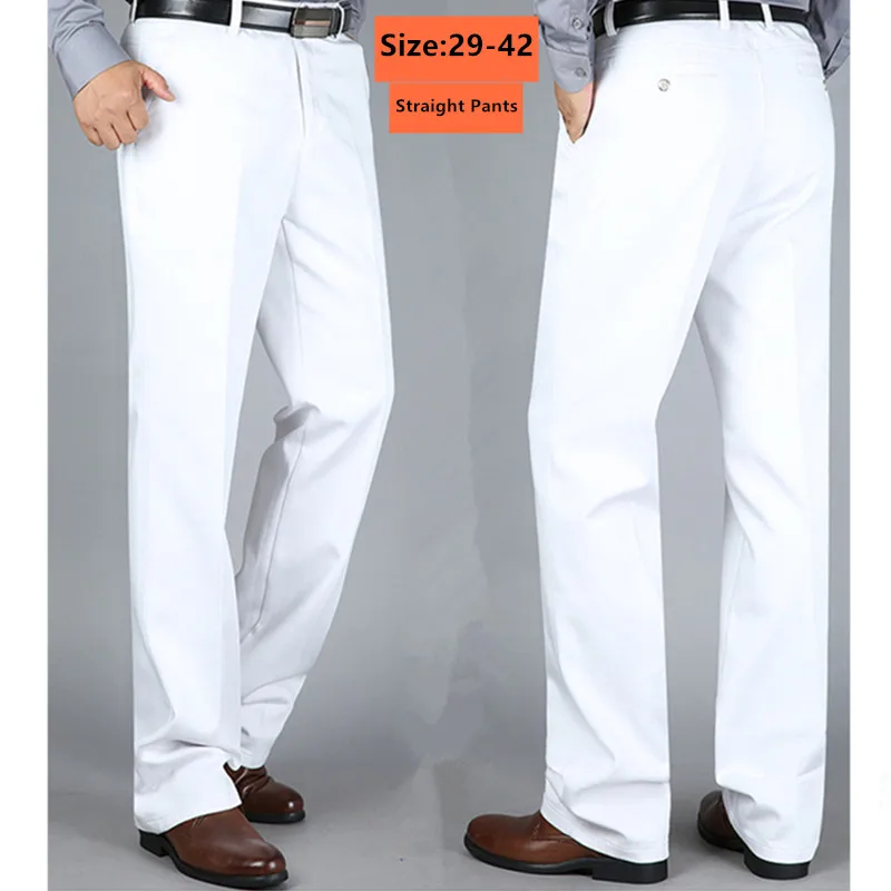 Formal Trouser Stretch - สีขาวกางเกงสำนักงานอย่างเป็นทางการตรงธุรกิจหนา Plus ขนาด42 40 38คลาสสิกยืดสูงเอวลำลองสีดำชายกางเกง