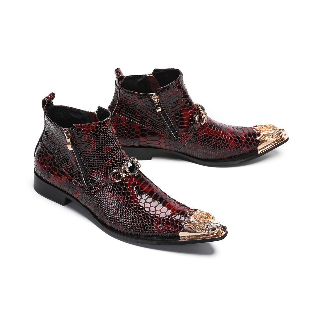 Mens Fashion Dress Shoes - รองเท้าบูทข้อสั้นหนังแท้หัวแหลมสไตล์แฟชั่นสำหรับผู้ชาย พร้อมซิป รองเท้าบูทสั้นสำหรับขี่มอเตอร์ไซค์ รองเท้าสำหรับงานปาร์ตี้และคลับ ไซส์ใหญ่
