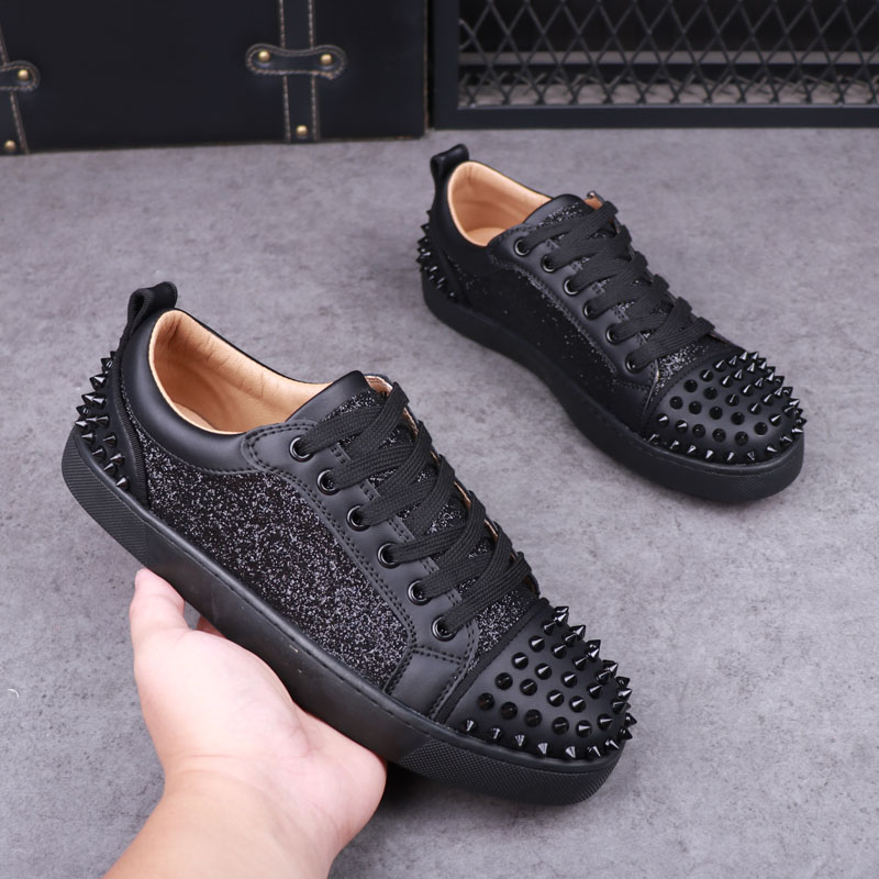 Mens Fashion Dress Shoes - แฟชั่นผู้ชาย Punk hip hop ชุดrivetsรองเท้าLace Upรองเท้าหนังสีดําสีชมพูแฟลตแพลตฟอร์มรองเท้าผ้าใบdesignerรองเท้า