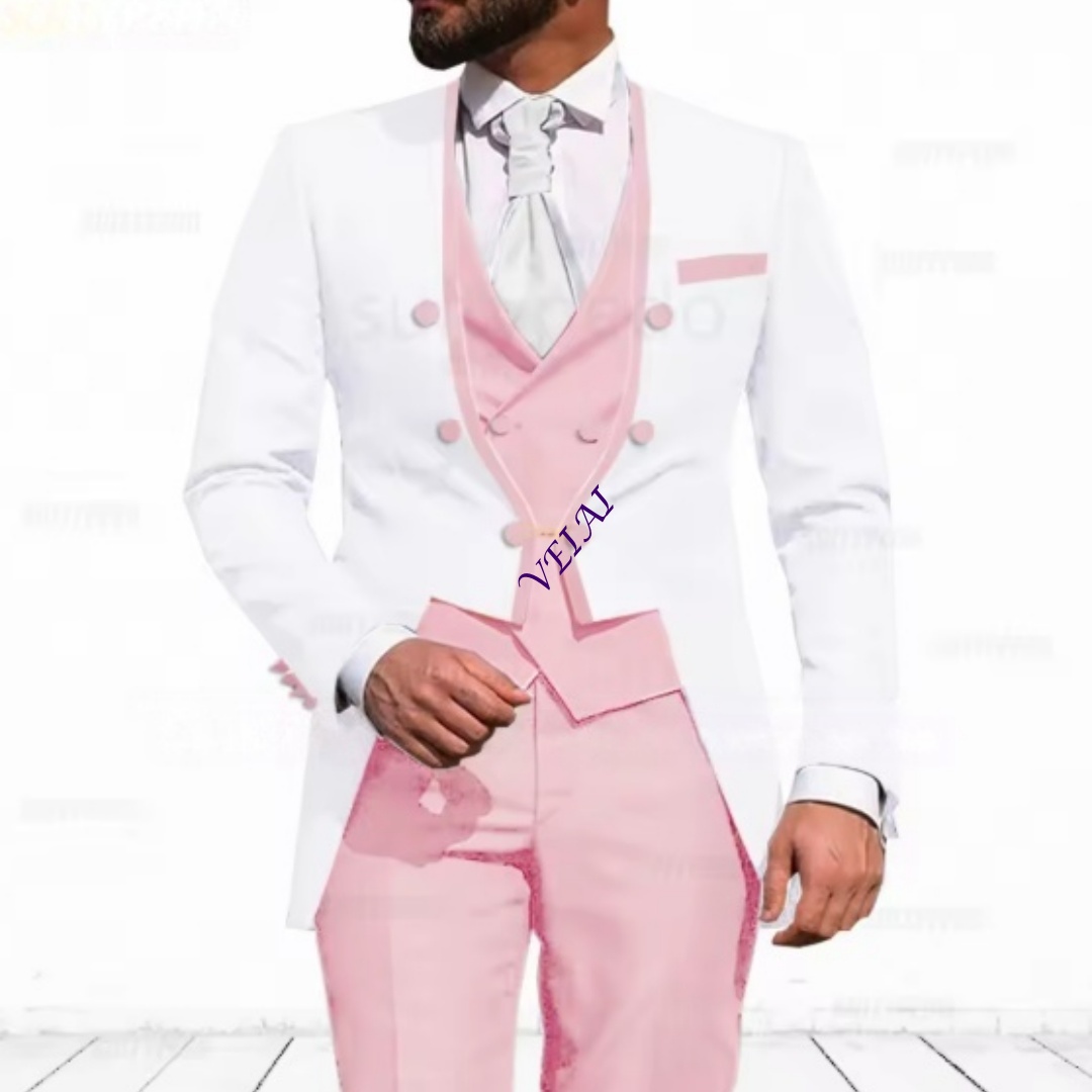 Slim Fit Blazer Men - ชุดสูท 3 ชิ้นสีฟ้าอ่อนแบบสั่งตัดสำหรับผู้ชาย ดีไซน์หรูหรา ทรงเข้ารูป ประกอบด้วยเสื้อเบลเซอร์