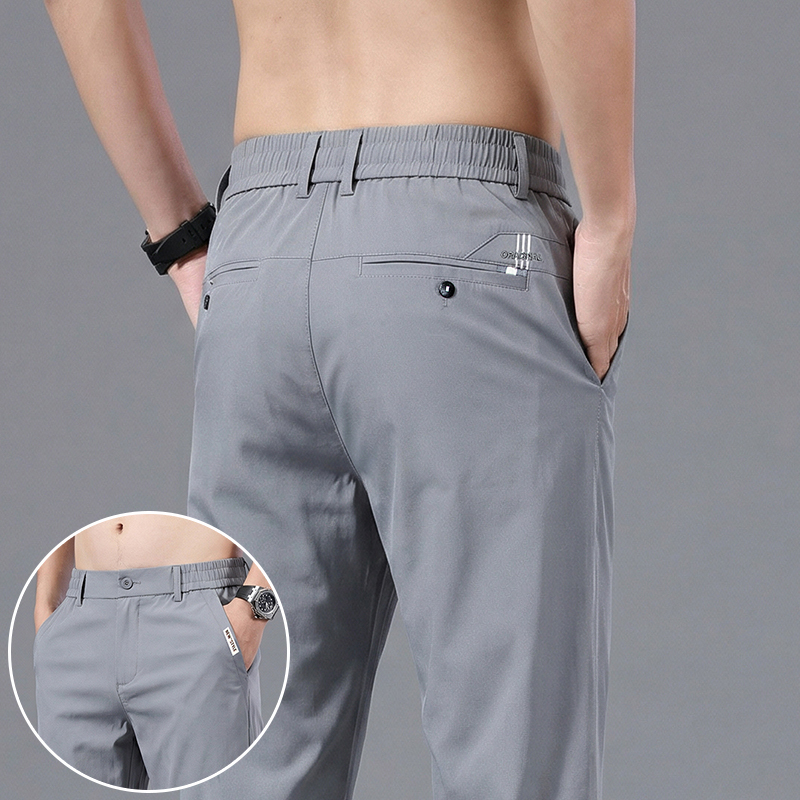Formal Trouser Stretch - กางเกงลำลองผู้ชายทรงตรงผ้าไอซ์ซิลค์ ยืดหยุ่นสูง ผลิตจากโพลีเอไมด์ บางเบา เหมาะสำหรับฤดูร้อน ใส่ทำงานหรือใส่ในชีวิตประจำวัน
