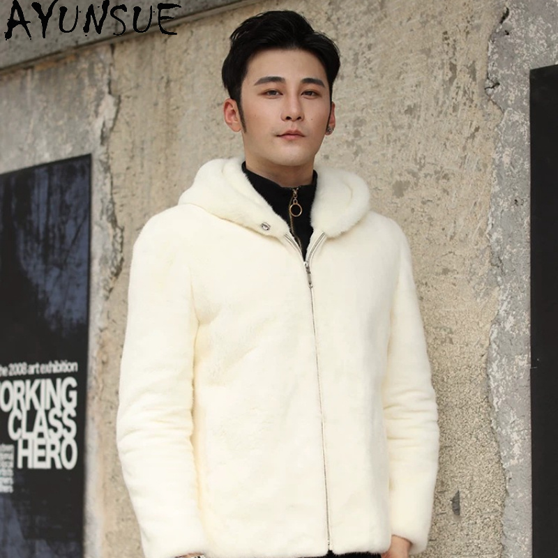 Men'S Fashion Zipper Jacket - AYUSNUE เสื้อโค้ทขนมิงค์แท้สำหรับผู้ชาย เสื้อผ้าหรูหรา แฟชั่นแจ็คเก็ตฤดูหนาว ผ้ากำมะหยี่ขนนกหงส์ เสื้อโค้ทขนสัตว์แท้สำหรับผู้ชาย