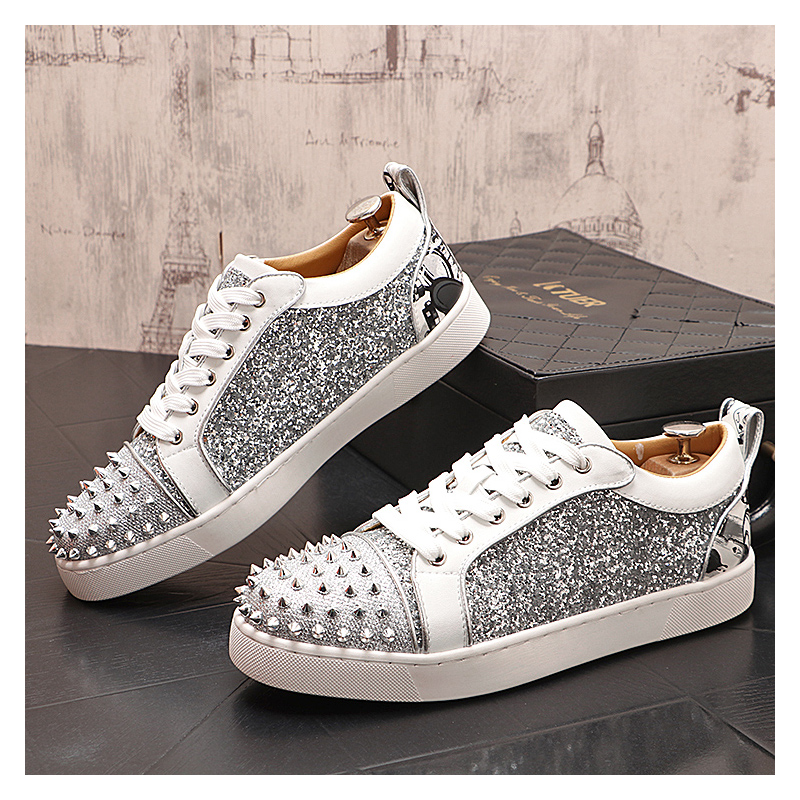 Mens Fashion Dress Shoes - Mens Luxury แฟชั่น Silver Rivets รองเท้า