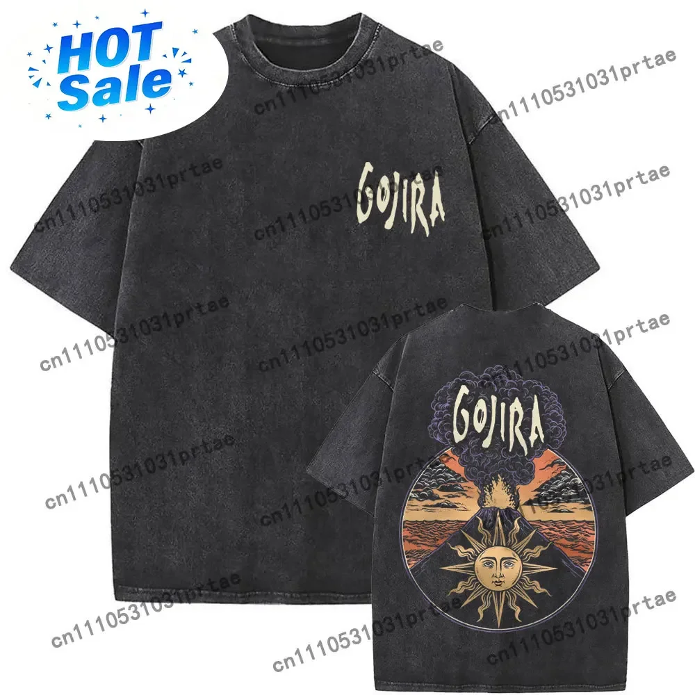 Graphic Tee Oversized - เสื้อยืดลายกราฟิกอัลบั้มเพลง Magma ของวงดนตรี Gojira สไตล์วินเทจ ล้างสีแล้ว
