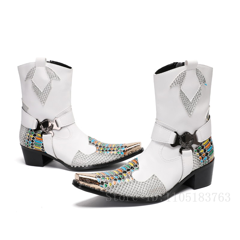 Mens Fashion Dress Shoes - รองเท้าบูทผู้ชายสไตล์อังกฤษ ทำมือ หัวเหลี่ยมโลหะ หนังแท้ ส้นสูง แฟชั่น