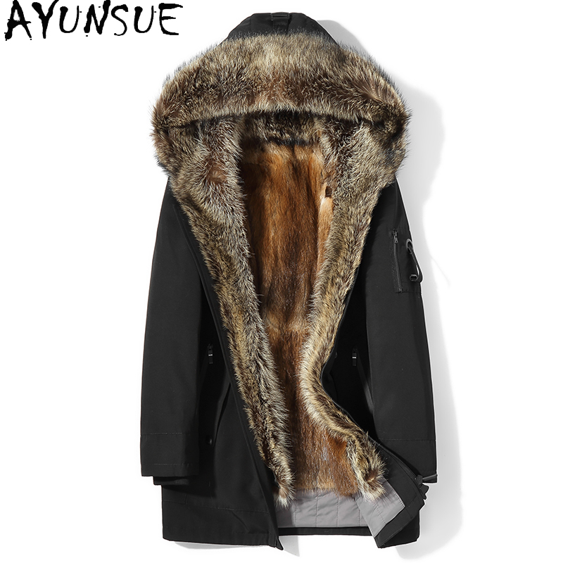 Men'S Fashion Zipper Jacket - เสื้อโค้ทกันหนาวบุขนสัตว์ธรรมชาติสำหรับผู้ชาย AYUNSUE แฟชั่นอบอุ่น พร้อมซับในขนมิงค์ถอดได้ คอปกแรคคูนมีฮู้ด
