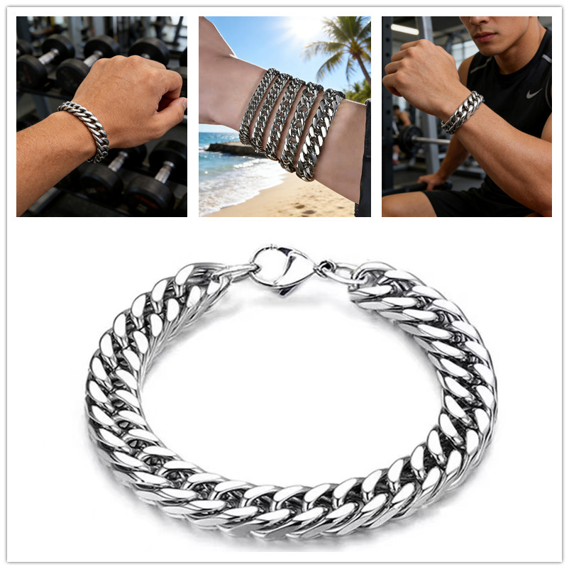 Men'S Fashion Over The Years - สร้อยข้อมือสแตนเลสสตีลแบบไมอามี่คิวบันลิงค์ ขนาด 4/6/8/10/12 มม. เครื่องประดับฮิปฮอปสำหรับผู้ชายและผู้หญิง ไม่ซีดจาง