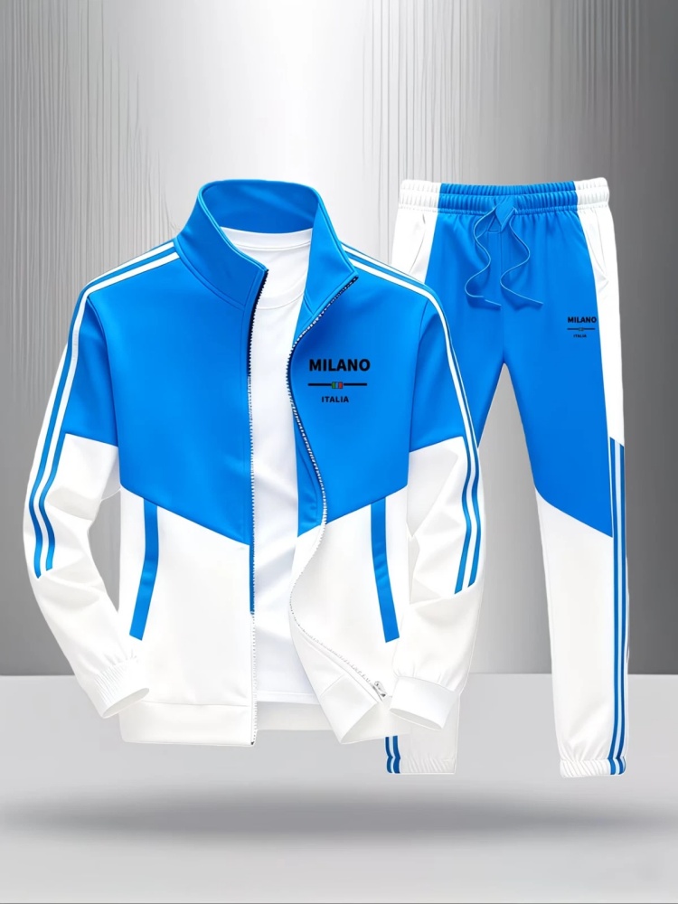 Men'S Fashion Zipper Jacket - ชุดวอร์มผู้ชาย 2 ชิ้น แฟชั่นลายพิมพ์มิลาโน อิตาลี คอตั้ง
