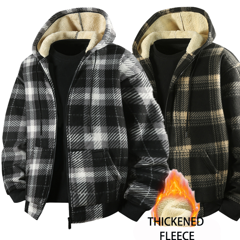 Men'S Fashion Zipper Jacket - เสื้อแจ็คเก็ตเชิ้ตลายสก็อตมีฮู้ดบุผ้าฟลีซสำหรับผู้ชายแฟชั่นใหม่
