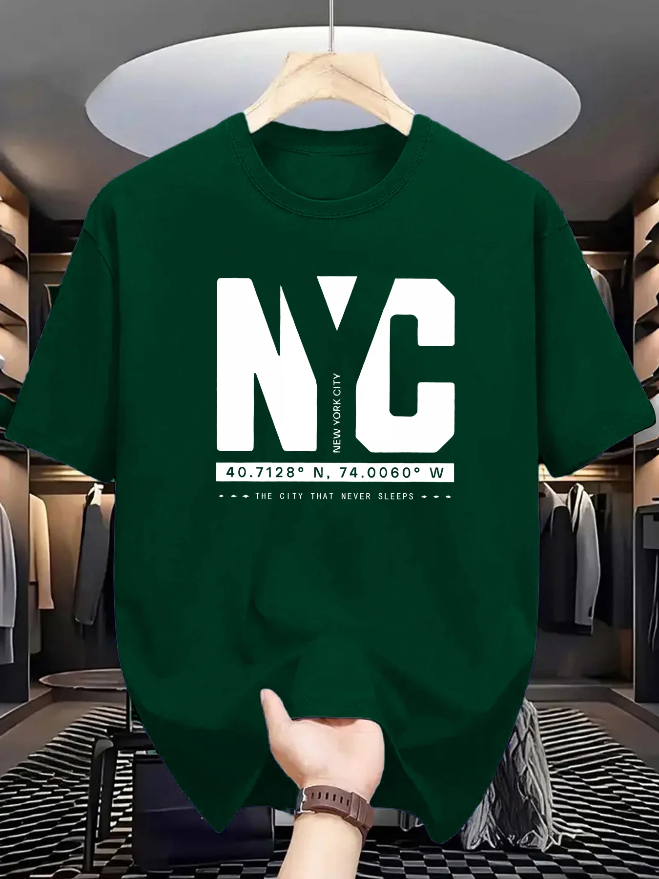 York Men'S Fashion - เทรนด์แฟชั่นฤดูร้อนของผู้ชาย เสื้อยืดแขนสั้นคอกลมพิมพ์ลายสไตล์นิวยอร์กแบบลำลอง
