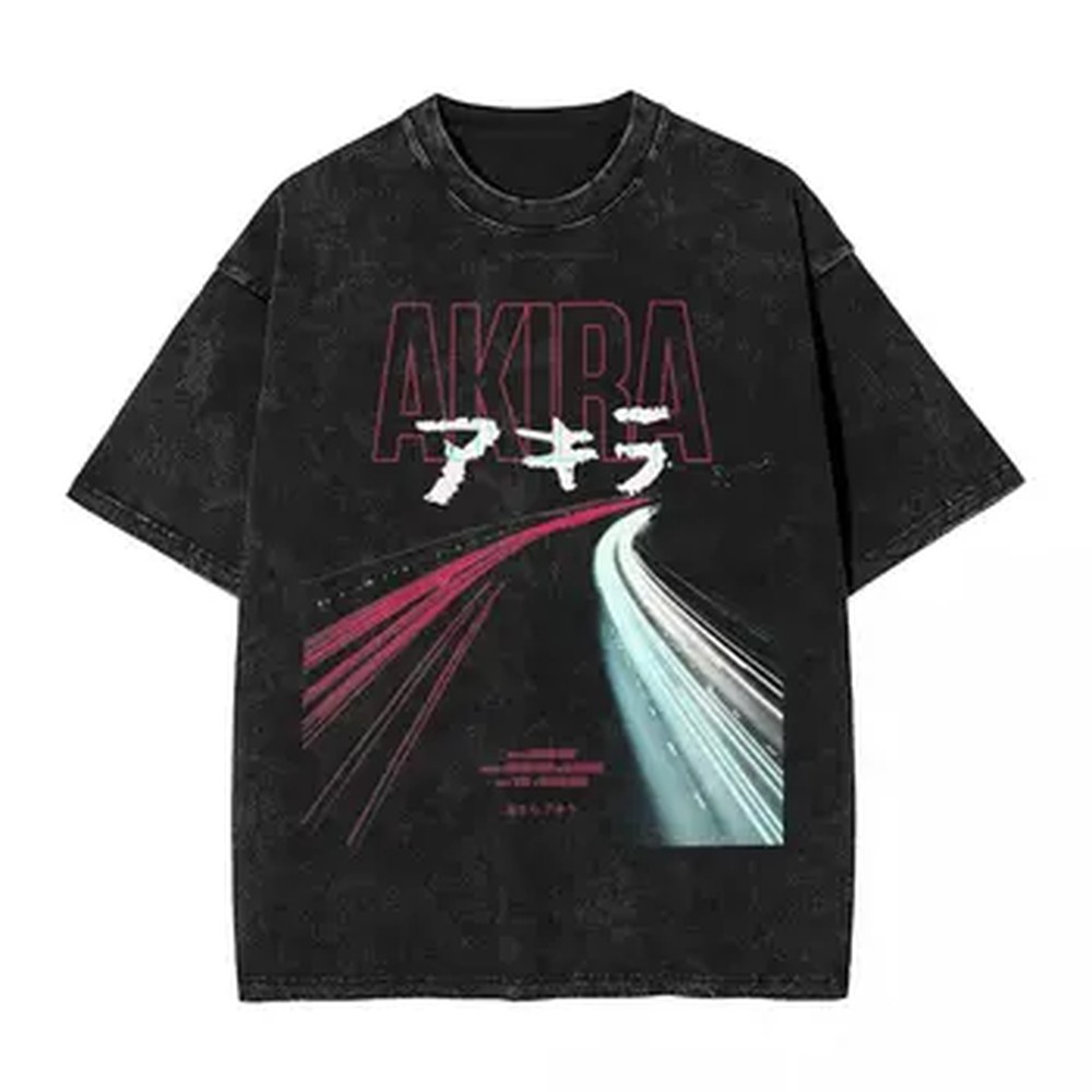 Graphic Tee Oversized - เสื้อยืดลายการ์ตูนมังงะอากิระ สไตล์ฮาราจูกุ วินเทจ ฟอกสี ทรงโอเวอร์ไซส์ เสื้อยืดผู้ชาย