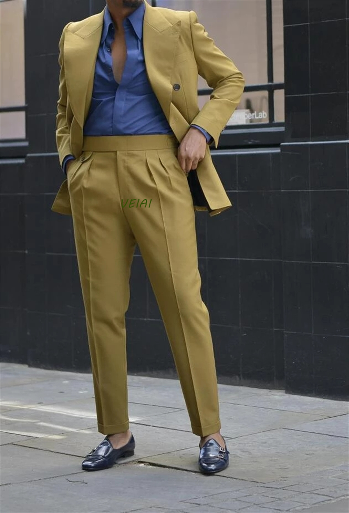 Slim Fit Blazer Men - ชุดสูททักซิโด้ทรงสลิมฟิตสำหรับผู้ชาย แบบกระดุมสองแถว พร้อมปกเสื้อทรงแหลม พร้อมกางเกง สำหรับเจ้าบ่าว เพื่อนเจ้าบ่าว