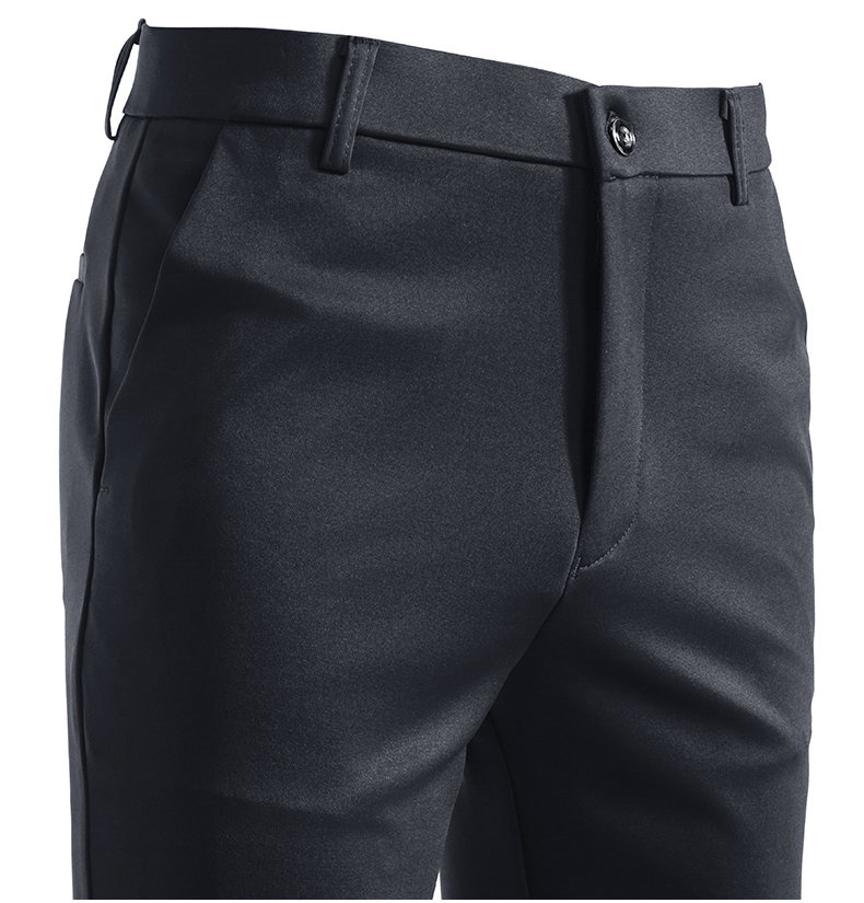 Formal Trouser Stretch - กางเกงสแลคสีดำล้วนสำหรับผู้ชาย ทรงกระชับ สวมใส่สบาย ติดกระดุม กระเป๋าเฉียง ทรงตรง