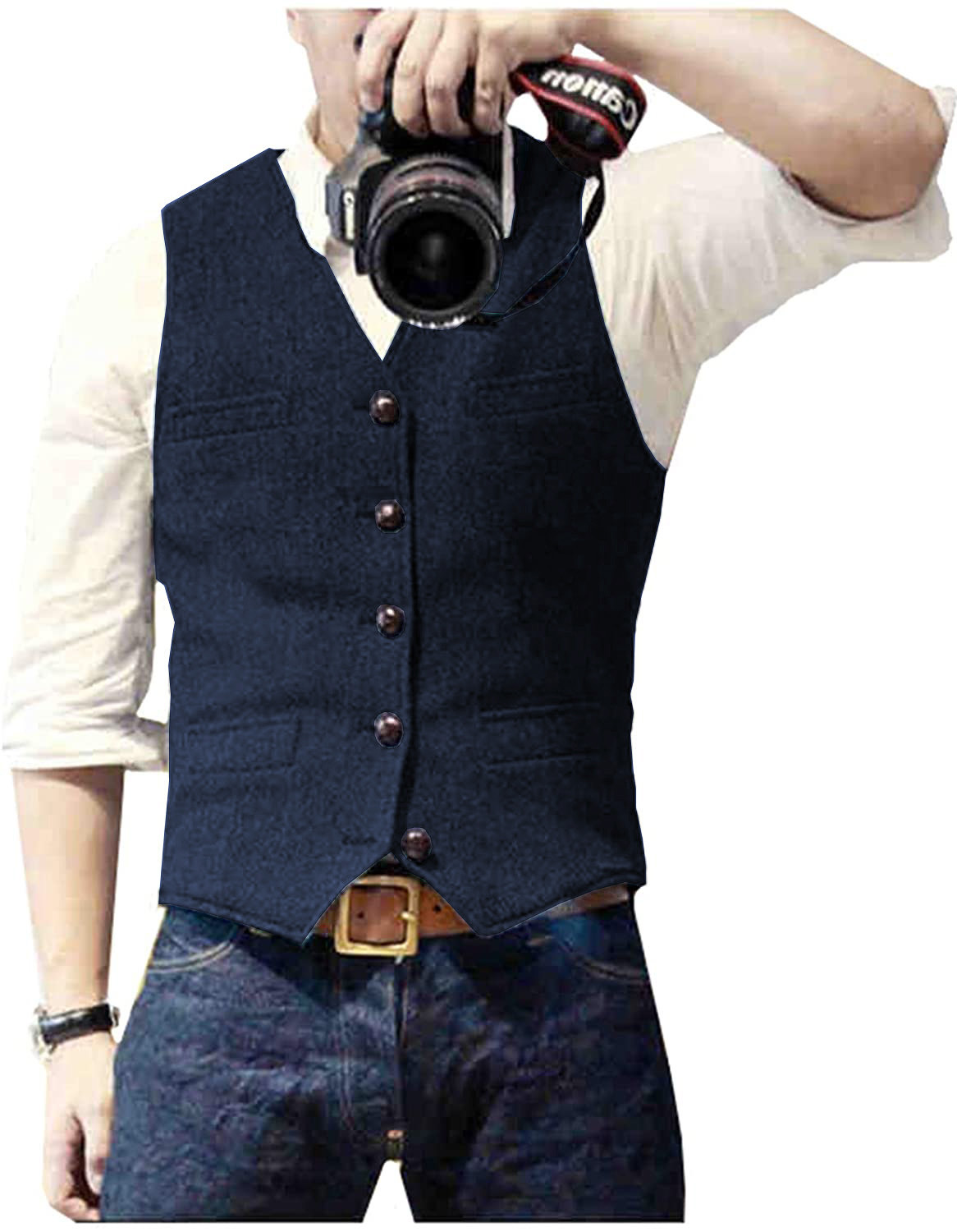 Formal Waistcoat Vest - เสื้อกั๊กสูทผู้ชาย คอวี ผ้าขนสัตว์ลายก้างปลา ทวีด เสื้อกั๊กลำลอง เสื้อกั๊กธุรกิจแบบเป็นทางการ