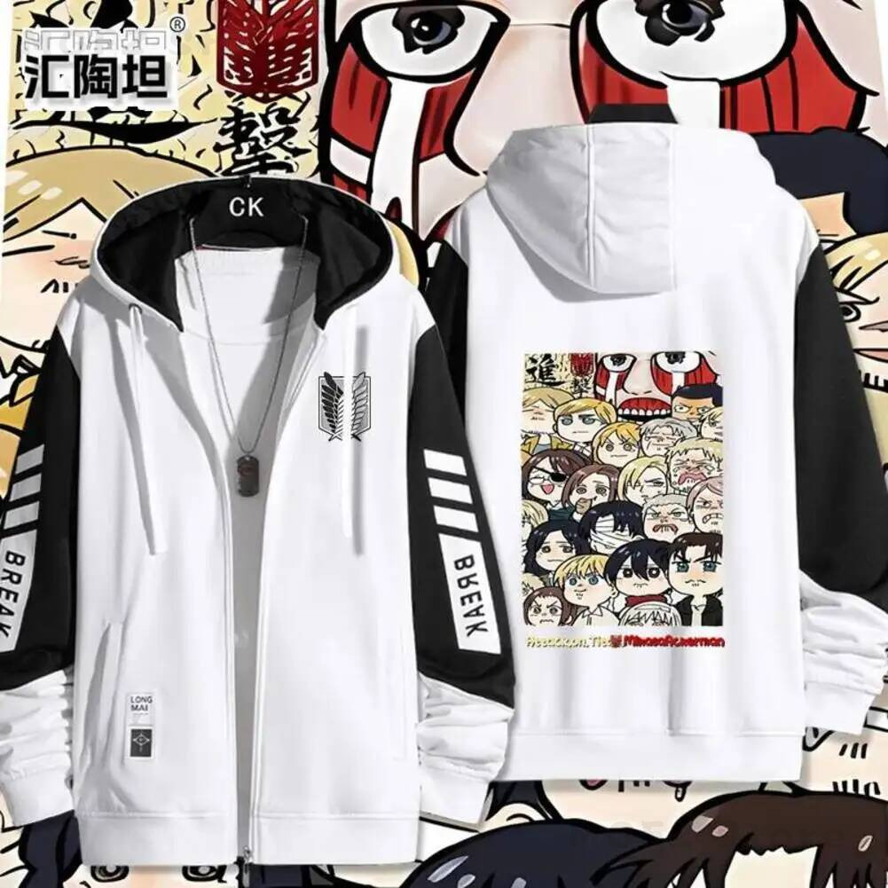 Men'S Fashion Zipper Jacket - Ackerman Levi Mikasa·Ackerman Eren Jaeger เสื้อแจ็คเก็ตพิมพ์ลายแขนยาวมีซิปมีฮู้ดผู้หญิงผู้ชายแฟชั่นเสื้อคลุมมีฮู้ดคู่รัก