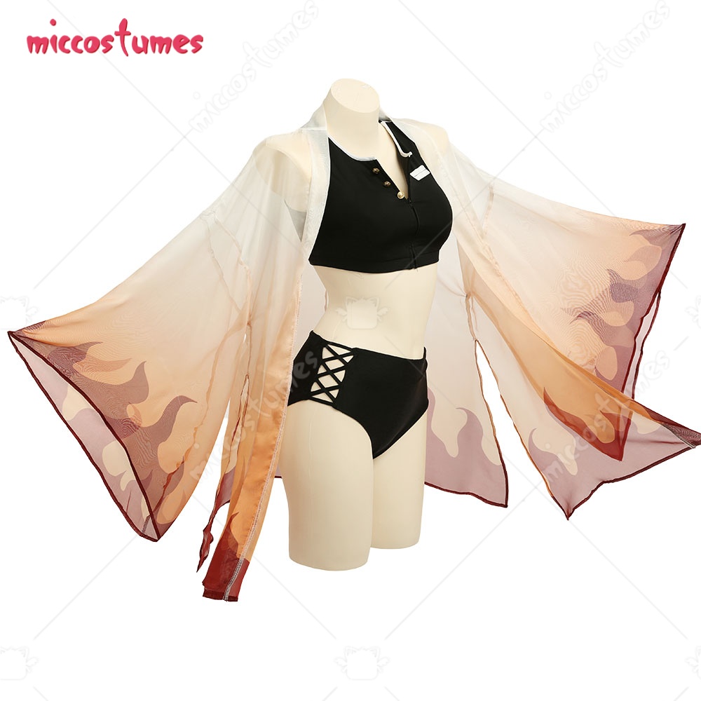 Formal Waistcoat Vest - HAIKYUU ชุดว่ายน้ำลายเปลวไฟสำหรับผู้หญิง ชุดคลุมกิโมโนสีไล่ระดับและเสื้อกั๊กสีดำ