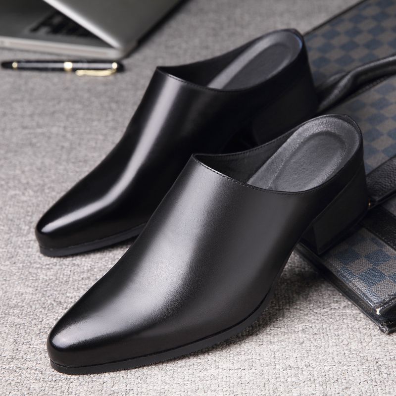 Mens Fashion Dress Shoes - รองเท้าแตะผู้ชายแบบสวม หัวแหลม สไตล์ลำลองทางธุรกิจ ไม่มีส้น หนังแท้ แฟชั่น