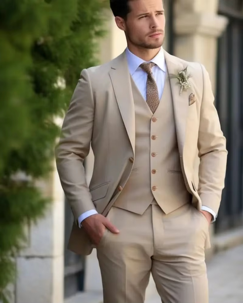 Slim Fit Blazer Men - สีกากี Elegant Men ชุดสมาร์ท Casual SLIM