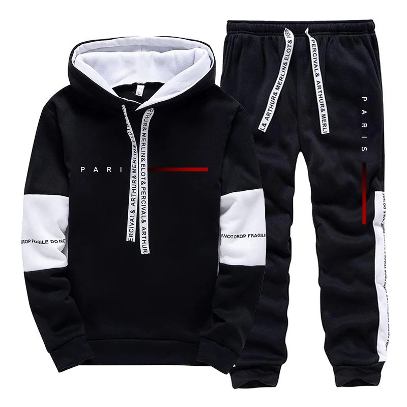 Paris Fashion Men - ชุดเซ็ตแฟชั่นปารีสสำหรับผู้ชาย เสื้อฮู้ดดี้และกางเกงวอร์ม สตรีทแวร์ ใส่ได้ทุกฤดู ลำลอง ใส่เล่นกีฬา