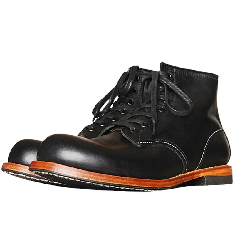Mens Fashion Vintage - Vintage Men Goodyear-Welted ของแท้รองเท้าหนังผู้ชาย Handmade ทํางานงานแต่งงานข้อเท้ารองเท้าสบายๆแฟชั่น