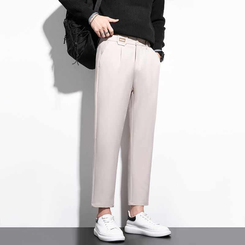 Formal Trouser Stretch - กางเกงขายาวทรงสลิมฟิตสำหรับผู้ชาย กางเกงลำลองสไตล์ธุรกิจ ผ้าสเตรช ใส่ได้ทั้งฤดูใบไม้ผลิและฤดูใบไม้ร่วง กางเกงสูทแบบทางการ กางเกงชิโนแบบครอป