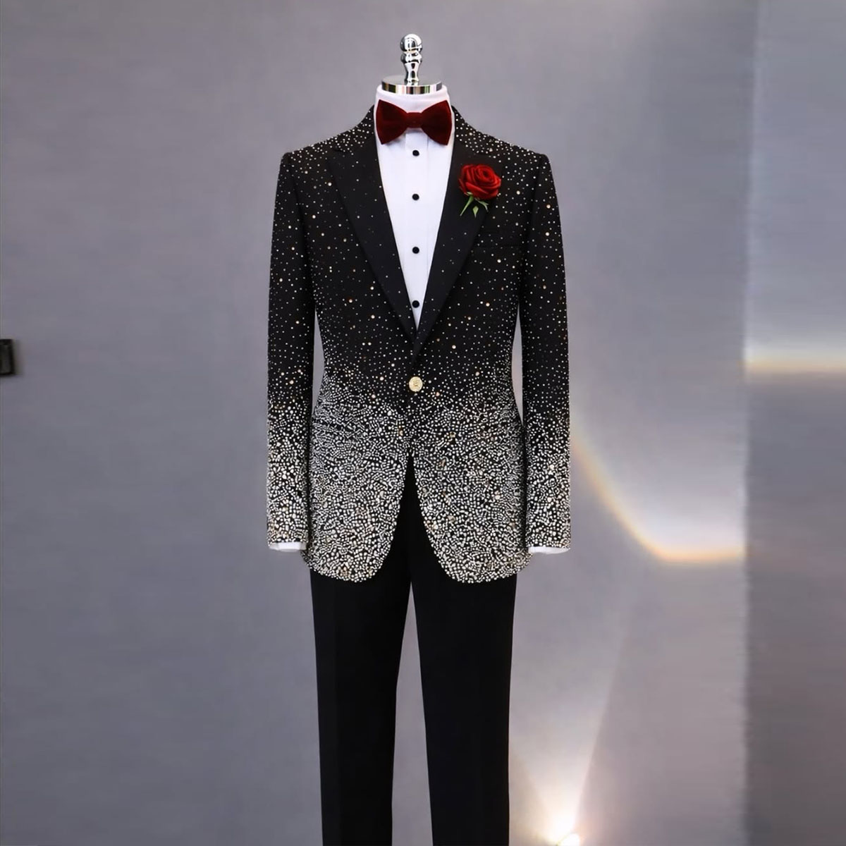 Slim Fit Blazer Men - ชุดสูทผู้ชายประดับเพชรสวยงาม 2 ชิ้น ทรงเข้ารูป ชุดทักซิโด้เจ้าบ่าว เสื้อเบลเซอร์ผู้ชาย