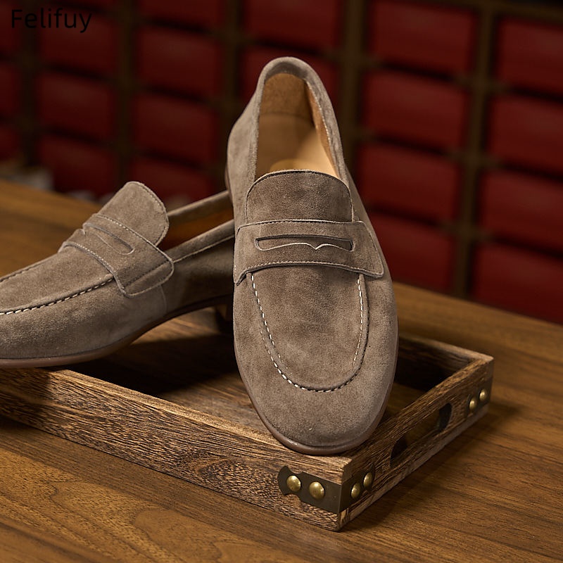 Mens Fashion Dress Shoes - รองเท้าโลฟเฟอร์ลำลองน้ำหนักเบาสำหรับผู้ชาย รองเท้าหนังแท้ รองเท้าสวมแบบสลิปออน รองเท้าแฟชั่นธุรกิจแบบแบน รองเท้าโมคาซิน