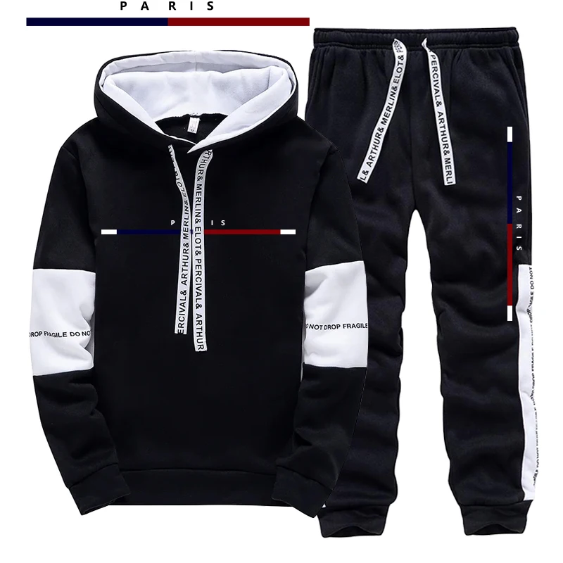 Paris Fashion Men - ชุดแฟชั่นพารีสสำหรับผู้ชาย/เสื้อฮู้ด/กางเกง ชุดลำลองสำหรับฤดูใบไม้ร่วง ชุดกีฬาใส่วิ่งจ๊อกกิ้ง สไตล์สตรีทแฟชั่นเมือง ชุดเสื้อสเวตเตอร์และกางเกงขายาว
