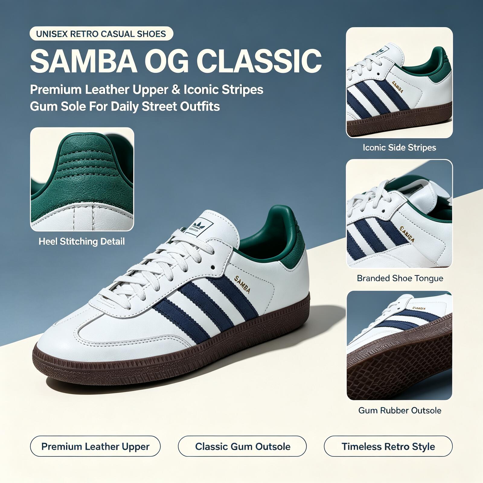 รองเท้าสเก็ตบอร์ด Adidas SAMBA - Adidas Shoes Samba บทวิจารณ์และราคา