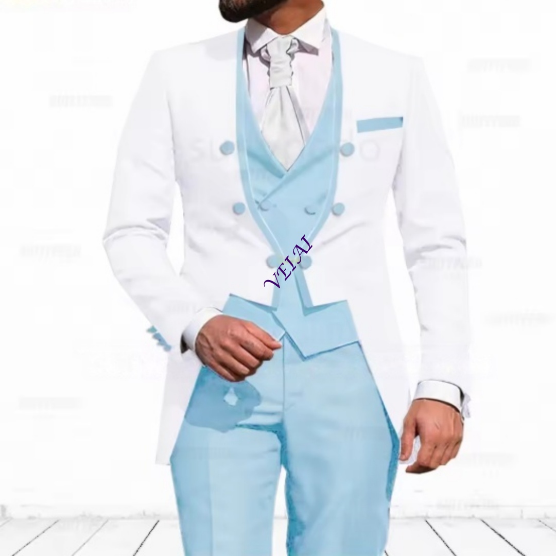 ชุดสูท 3 ชิ้นสีฟ้าอ่อนแบบสั่งต - Slim Fit Blazer Men บทวิจารณ์และราคา