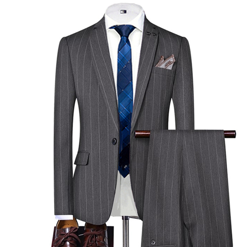 ชุดสูทผู้ชายลายทางสีเทา/ดำ กระ - Slim Fit Blazer Men บทวิจารณ์และราคา