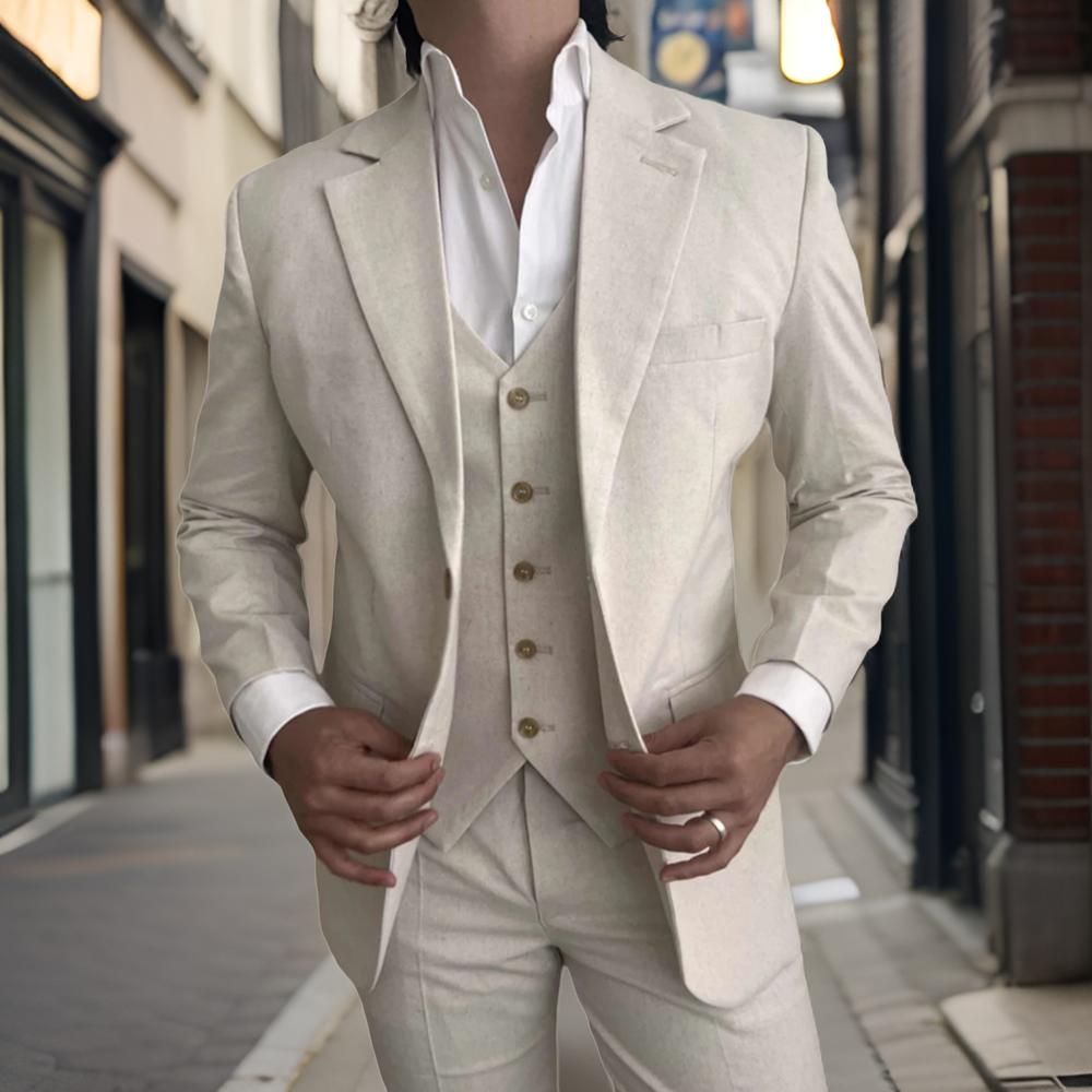 3 ชิ้นผ้าลินินผู้ชายชุดสําหรับ - Slim Fit Blazer Men บทวิจารณ์และราคา