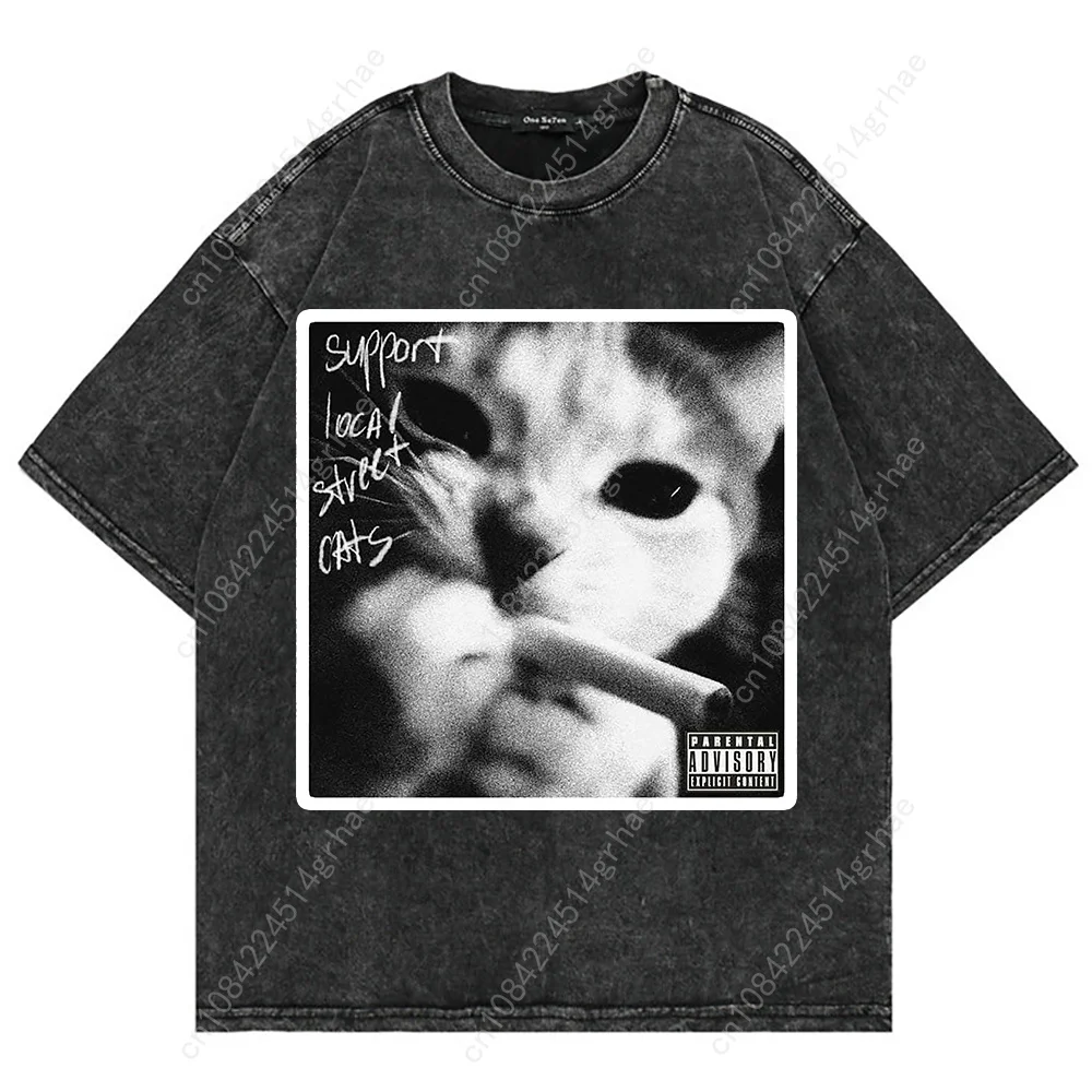 เสื้อยืดลายแมวตลกสไตล์วินเทจ Y - Graphic Tee Oversized บทวิจารณ์และราคา