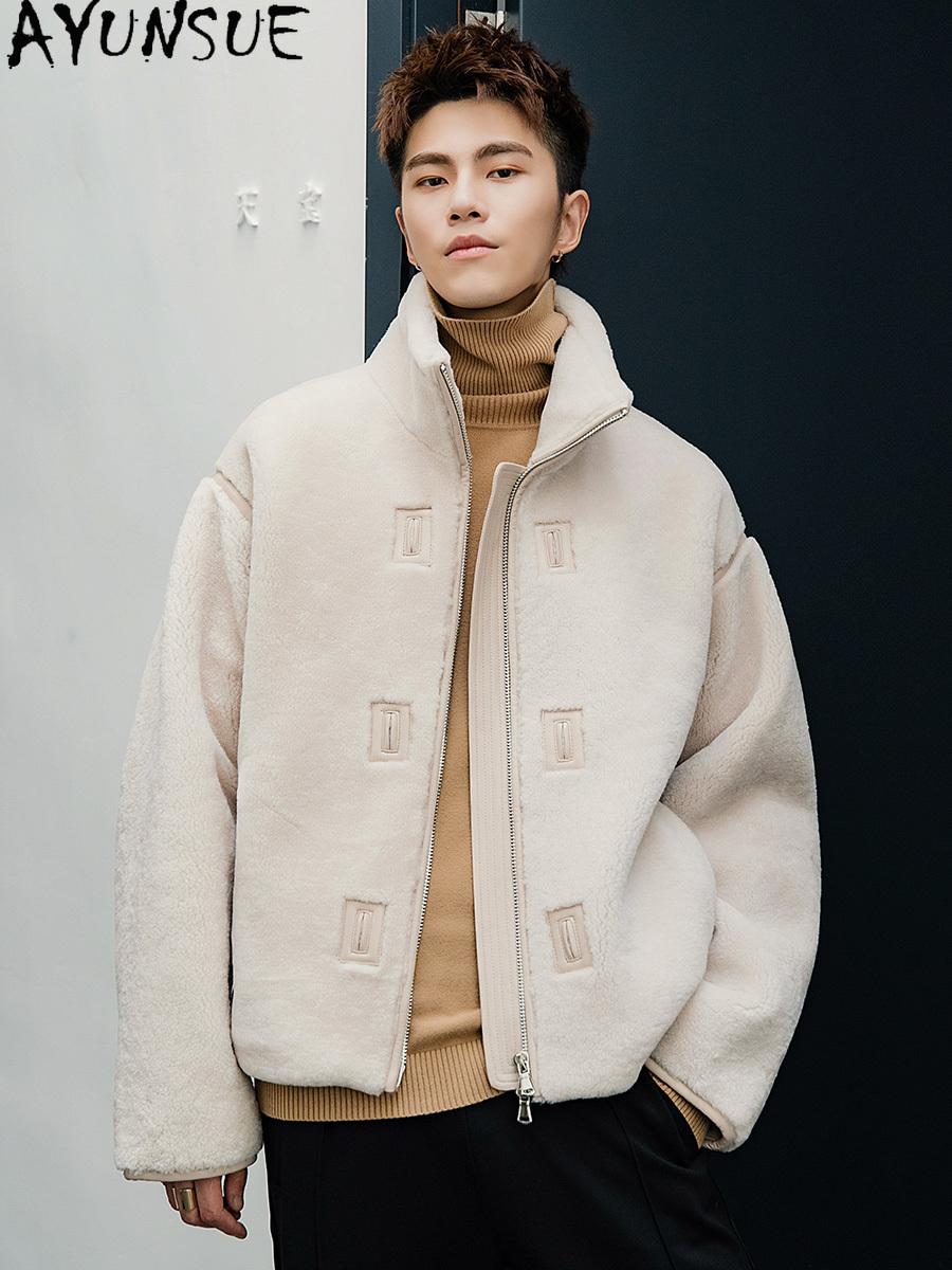 AYUNSUEธรรมชาติMerinoแกะShearl - Men'S Fashion Zipper Jacket บทวิจารณ์และราคา