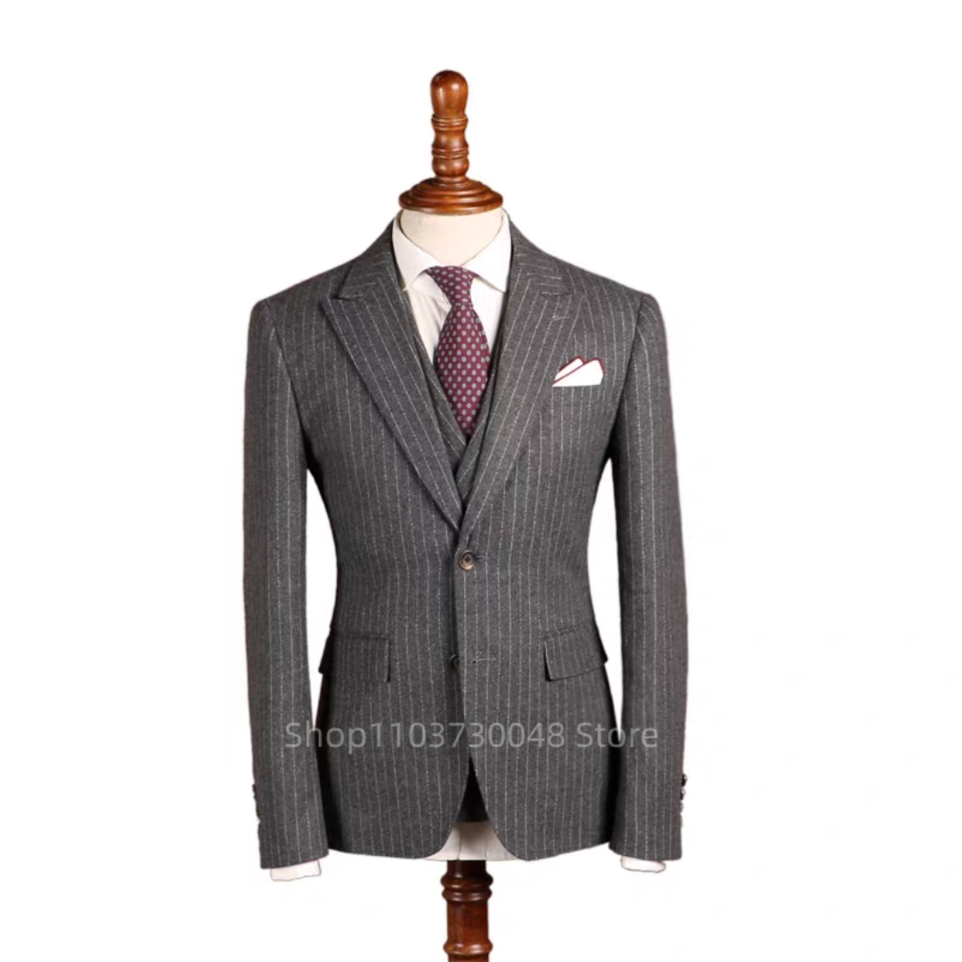 ชุดสูทผู้ชายสีเทาลายทางแบบใหม่ - Slim Fit Blazer Men บทวิจารณ์และราคา