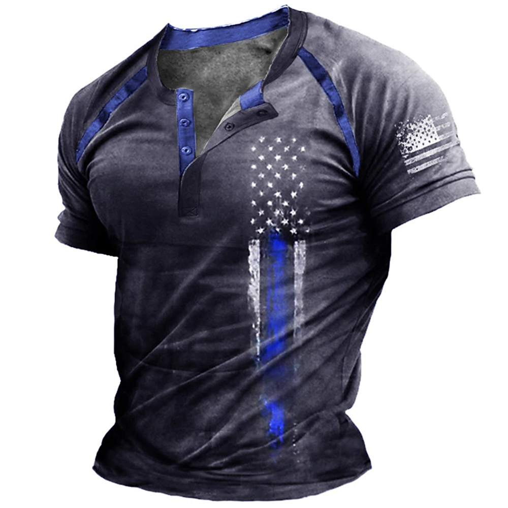 เสื้อเชิ้ตเฮนรี่พิมพ์ลายธงชาติ - Mens Fashion Vintage บทวิจารณ์และราคา