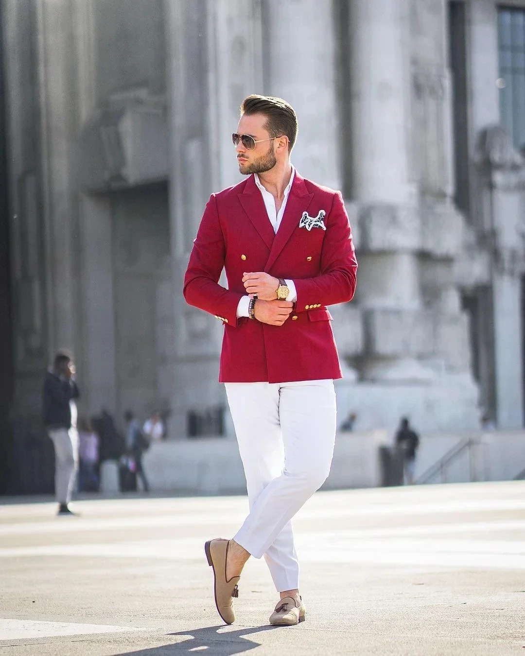 ชุดสูทผู้ชายแฟชั่นสีแดง แจ็คเก - Slim Fit Blazer Men บทวิจารณ์และราคา