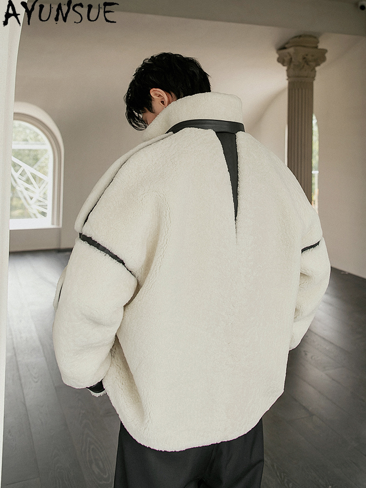 AYUNSUE หรูหราขนสัตว์ธรรมชาติ  - Men'S Fashion Zipper Jacket บทวิจารณ์และราคา