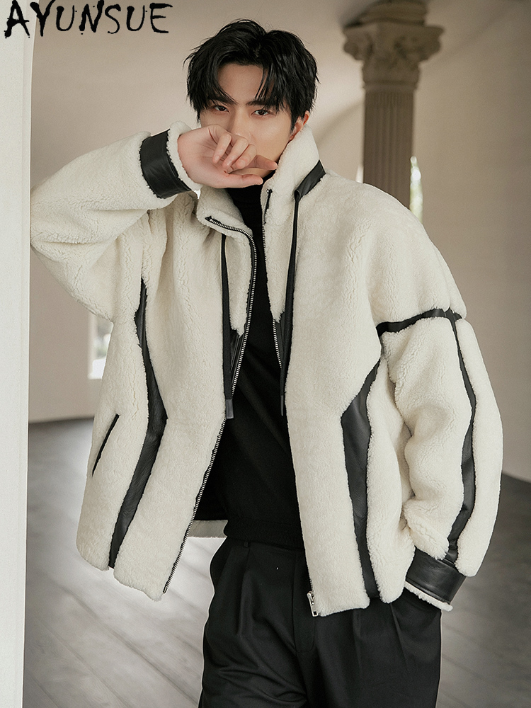 AYUNSUE หรูหราขนสัตว์ธรรมชาติ  - Men'S Fashion Zipper Jacket บทวิจารณ์และราคา