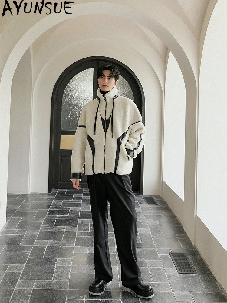 AYUNSUE หรูหราขนสัตว์ธรรมชาติ  - Men'S Fashion Zipper Jacket บทวิจารณ์และราคา