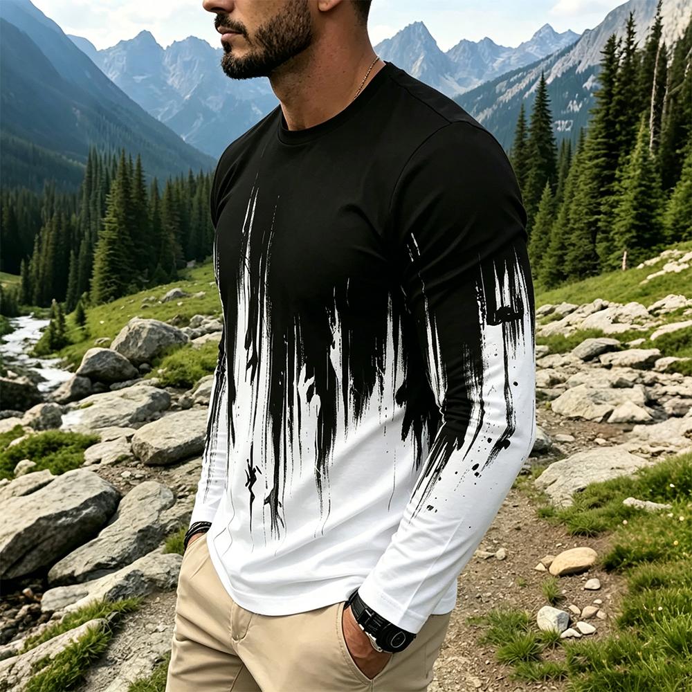 เสื้อยืดแขนยาวผู้ชายลายไล่เฉดส - Mens Fashion Vintage บทวิจารณ์และราคา