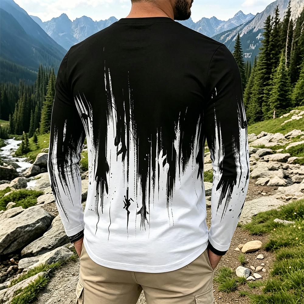 เสื้อยืดแขนยาวผู้ชายลายไล่เฉดส - Mens Fashion Vintage บทวิจารณ์และราคา